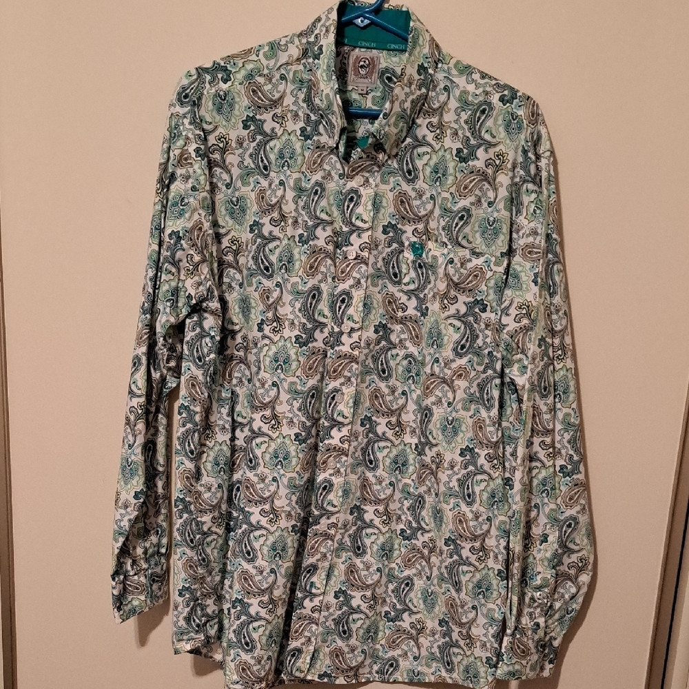 Cinch Teal and Yellow Paisley Shirt.  Size Medium.